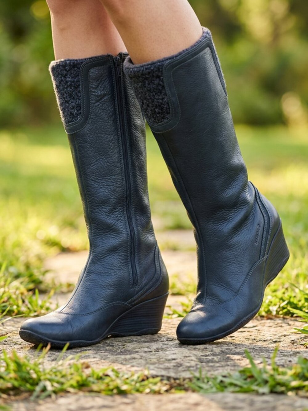 Merrell Larkspur black leather wedge tall boots